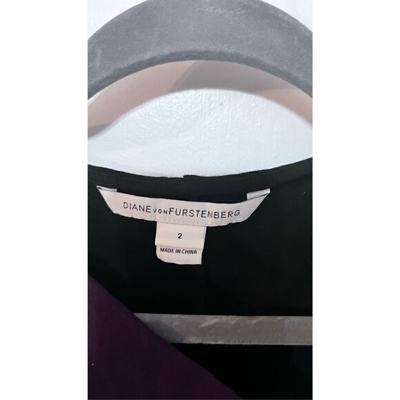 DIANE VON FURSTENBERG GLADYS SHIRRED PURPLE BLACK RUCHED DRESS SZ 2 - Picture 5 of 12